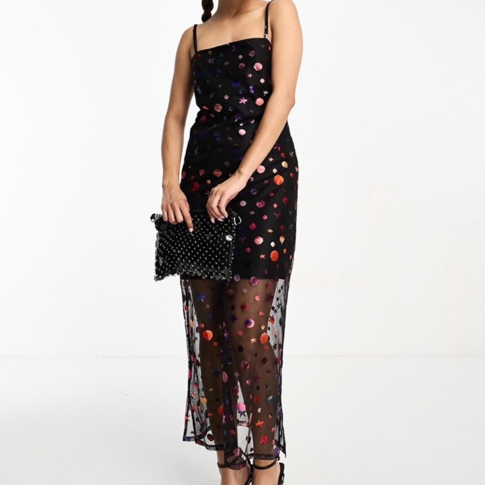 NFF Metallic Space Print Midaxi Dress